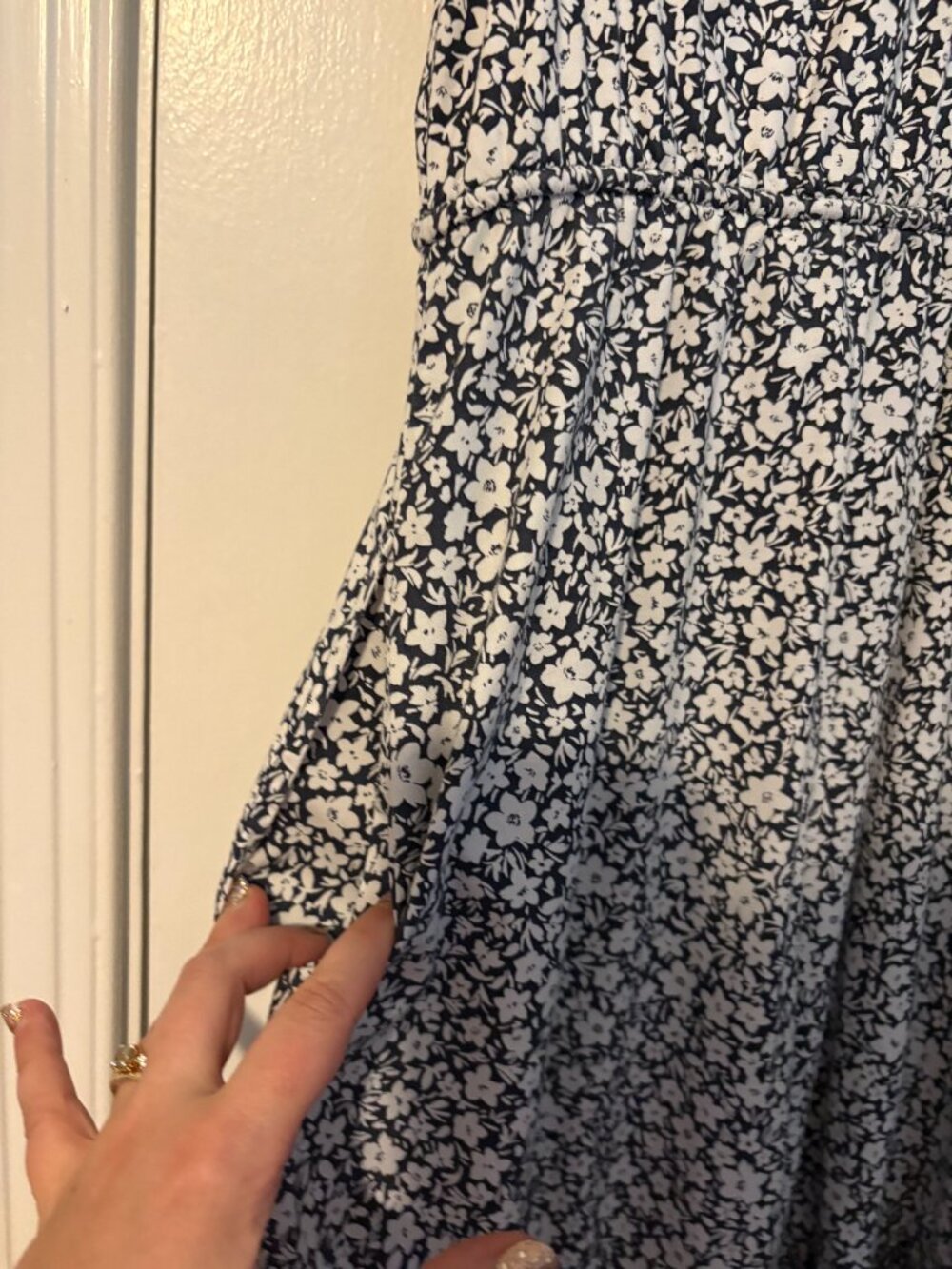 Summersalt Coastal Poplin Ruffle-Neck Midi Dress Navy Floral - S - Picture 3 of 9